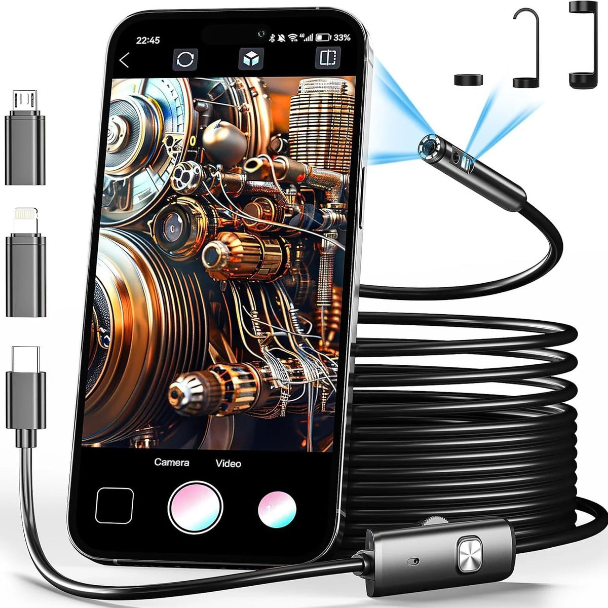 🔍Smart HD Inspection Camera with Dual Lens & Waterproof Probe🛠️