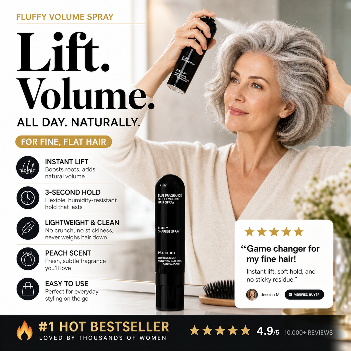 💁 Peach-Scented Volumizing Styling Spray — All-Day Hold🔥