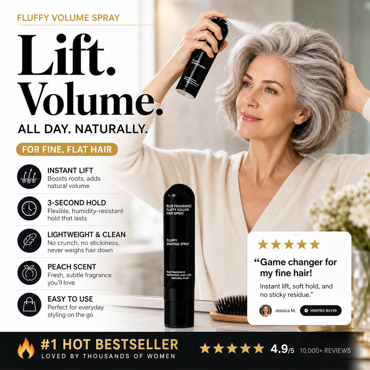 💁 Peach-Scented Volumizing Styling Spray — All-Day Hold🔥